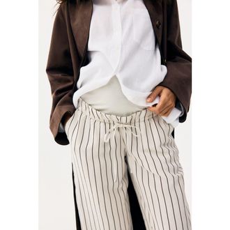 H&M Mama Linen-blend Drawstring Trousers in White/striped at Nordstrom, Size Xx-Large