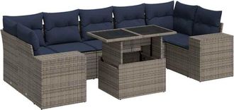 vidaXL Vidaxl - 8 Piece Garden Sofa Set with Cushions Grey Poly Rattan Acacia