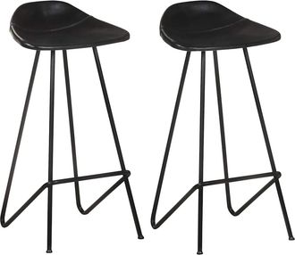 vidaXL Vidaxl - Taburetes De Cocina 2 Unidades Cuero Aut&eacute;ntico Negro