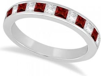 Allurez Channel Garnet & Diamond Wedding Ring 18k White Gold (0.70ct)