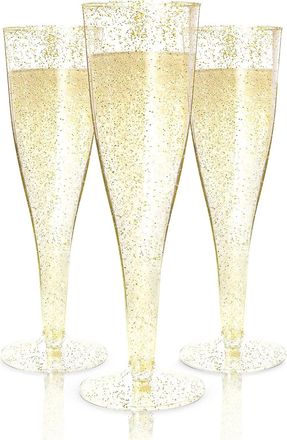 OEM 24 Copas De Champ&aacute;n, Pl&aacute;stico Dorado Brillante, Irrompibles Y Libres De Bpa, Para Fiestas De A&ntilde;o Nuevo