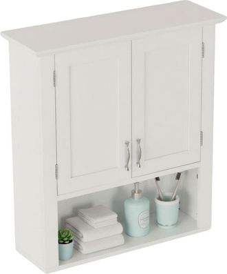 Relaxdays Relaxdays hanging cabinet, 3 shelves, H x W x D: 62 x 58 x 20 cm, kitchen & bathroom wall unit, double doors, white