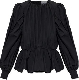 Ganni Peplum Top - Dames - Blouses - Zwart - S - Katoen - Overhemden