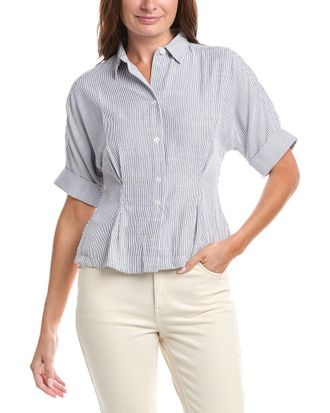 Max Studio Roll Cuff Pintuck Button Front Shirt