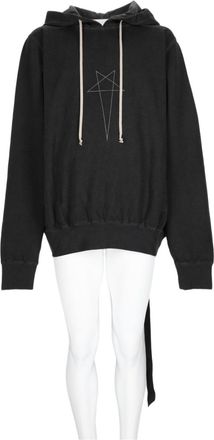Rick Owens Charcoal Cotton Geometric Drawstring Hoodie