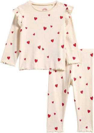 Next Ruffle Heart Rib Top & Pants Set in Neutral at Nordstrom, Size 12-18M
