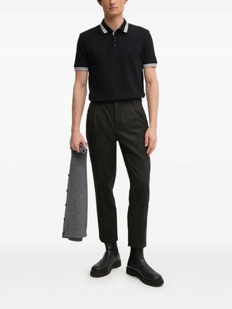 BOSS striped-collar polo shirt - men - Cotton - L - Black