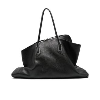 The Attico Shoulder Bags, female, Black, Size: ONE SIZE Black Leather Handbag La Passeggiata