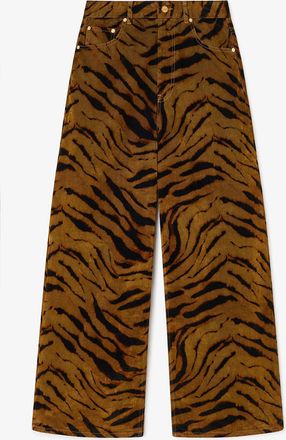 Ganni Green Baggy Jeans in Zebra Print