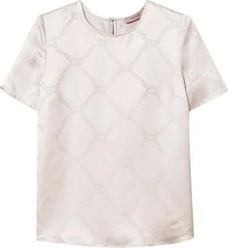 Twinset Witte Jacquard Ovaal T-shirt - Dames - Blouses - Wit - S - Overhemden