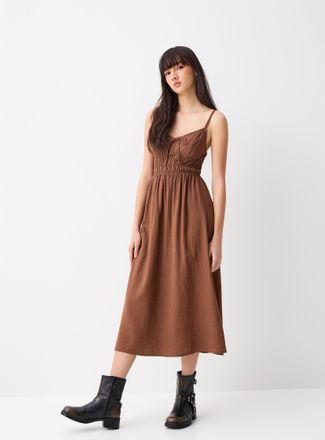 Twik Womens Smocked bust linen-blend midi dress