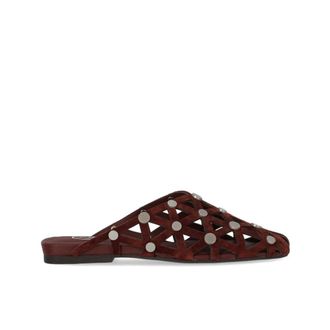 Ash Mules, female, Red, Size: 10 US Bone Square Toe Studded Open Weave Flat Mule