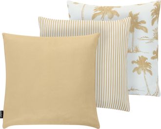 Beliani Conjunto De 3 Cojines Decorativos Para Exterior Accesorios De Jard&iacute;n Blanco Y Beige Arum