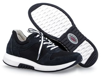 Rollingsoft Keilsneaker ROLLINGSOFT, Damen, Gr. 35, blau (nachtblau), Nubukleder, Textil, Schuhe Keilsneaker, Freizeitschuh, Halbschuh, Schn&uuml;rschuh mit Logo an de