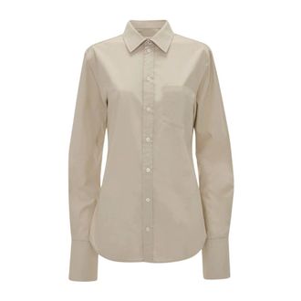 Victoria Beckham Shirts, female, Beige, Size: M Tab Detail Long Sleeve Shirt