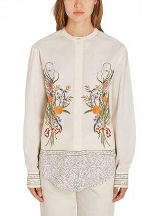 Giambattista Valli Printed Poplin Blouse In Ivory/multi