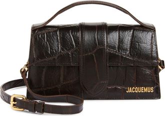 Jacquemus Le Grand Bambino Croc Embossed Leather Crossbody Bag in Dark Brown 880 at Nordstrom