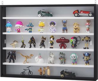 HOMCOM 5-Tier Wall Display Shelf Unit Cabinet w/ Shelves Glass Doors Black/White | TJ Hughes Black