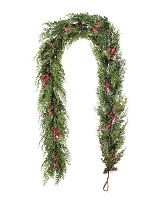 Glitzhome Handmade 9Ft Christmas Greenery Frosted Dripping Garland With Pinecones & Red Berries