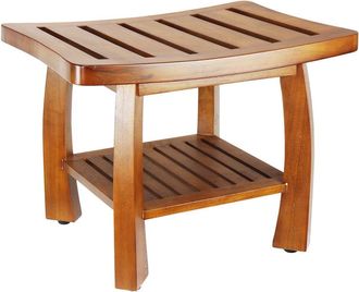 Oceanstar Solid Wood Spa Bench with Storage Shelf, Teak Color Finish