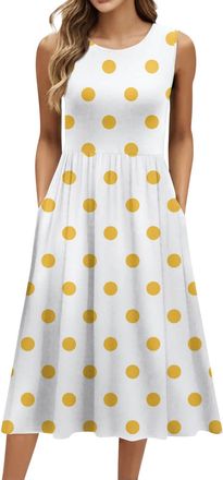 Generic Summer Dresses for Women Uk 2025 Fashionable Polka Dot Print Tank Midi Dresses Casual Plus Size Sleeveless Crewneck Sundress,Colorful Dress Night Dres