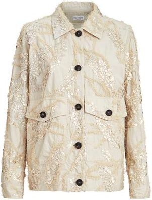 Brunello Cucinelli Dazzling seabed embroidery outerwear in Beige at Nordstrom, Size 36 It