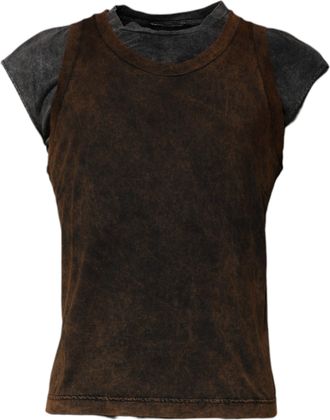 Dolce & Gabbana Brown Cotton Round Neck Sleeveless Mens T-shirt