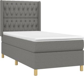 vidaXL Cama Box Spring Colch&oacute;n Y Luces Led Tela Gris Oscuro 90x190 Cm Vidaxl