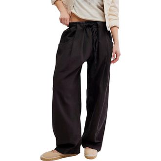 Free People Chambers Drawstring Linen & Cotton Pants in Black at Nordstrom, Size X-Small