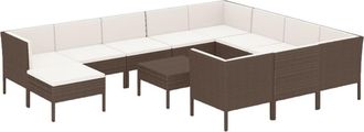 vidaXL Set Muebles De Jard&iacute;n 12 Pzas Y Cojines Rat&aacute;n Sint&eacute;tico Marr&oacute;n Vidaxl