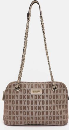 DKNY Dkny Beige Signature Canvas Shoulder Bag