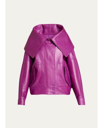 Balenciaga High-Collar Leather Bomber Jacket