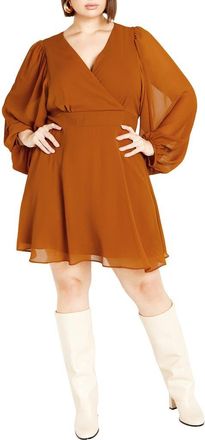 City Chic Dylan Long Sleeve Minidress in Toffee at Nordstrom, Size Xs