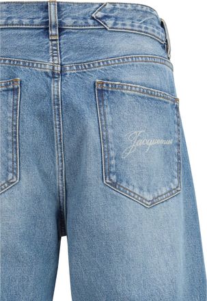 Jacquemus Mens Wide-Leg Jeans Blue-Tobacco Cotton Trousers Blue/tobacco
