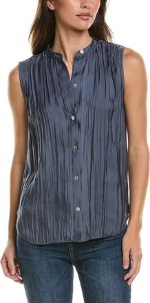 Vince Crinkled Band Collar Blouse