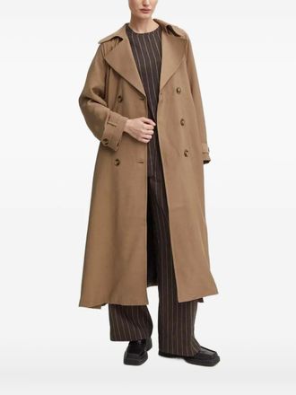 Bruuns Bazaar Trenchcoat met dubbele rij knopen en ceintuur - Bruin