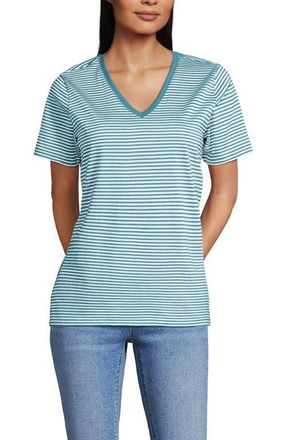 Lands End Relaxed Supima Cotton T-Shirt in Bright Aqua Micro Stripe at Nordstrom, Size X-Large P