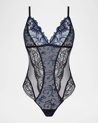 Lise Charmel Embroidered Lace & Tulle Bodysuit