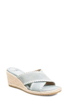 S&ouml;fft Indie Espadrille Platform Wedge Slide Sandal in Chambray at Nordstrom Rack, Size 6.5