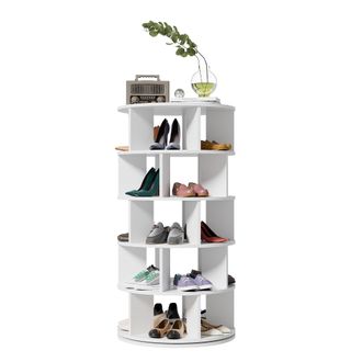 STILVORA Zapatero Giratorio 5 Niveles Con Compartimentos, Dise&ntilde;o Minimalista, En Tablero De Part&iacute;culas, 60&times;60&times;115 Cm, Blanco