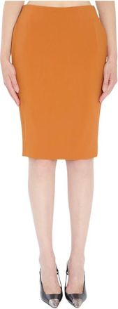 Saint Laurent Rokken, Dames, Oranje, M, Leer, High-Waisted Midi Pencil Rok