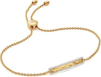 Monica Vinader Gold Havana Tiny Bar Diamond Friendship Chain Bracelet Diamond