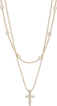 Nordstrom Rack Set of 2 Cross & Station Chain Necklaces in Clear- Gold at Nordstrom Rack