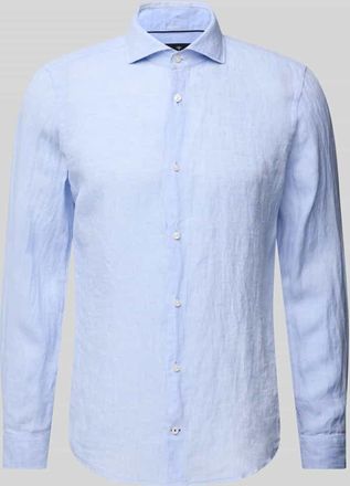 Joop Slim Fit Leinenhemd mit Haifischkragen in Hellblau, Größe 39
