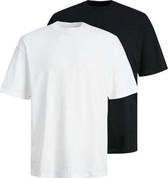 Jack & Jones Rundhalsshirt JACK & JONES JJEBRADLEY TEE SS O-NECK 2PK MP NOOS, Herren, Gr. XXL, schwarz, Single Jersey, Obermaterial: 100% Baumwolle, unifarben, rel