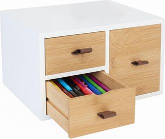 Relaxdays Relaxdays Bamboo & MDF Drawer Box, 3 Drawers, Loops, HWD: 15 x 25 x 20 cm, Desk Organiser, White/Natural