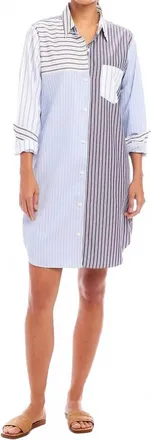 Karen Kane Mixed Stripe Shirtdress In Multi Blue