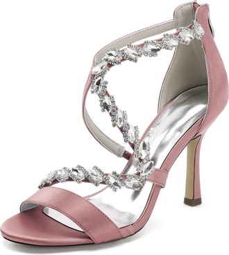 Generic Womens Wedding Bridal High Heel Sandals Satin Stiletto Crystal Formal Evening Prom Party Dress Shoes 9.5Cm,Flesh Pink,10 UK