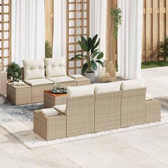 vidaXL Conjunto De Sof&aacute; De Jard&iacute;n 6 Pcs Beige, Blanco Vidaxl