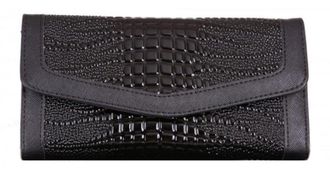 Girly HandBags Croc Purse Print Faux Leather Womens Wallet Gift - Black